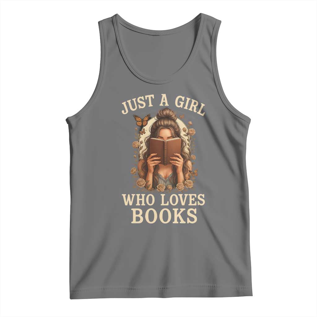 Just A Girl Who Loves Books Tank Top Funny Bookworm Quote TS12 Black Heather Print Your Wear