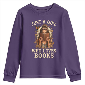 Just A Girl Who Loves Books Youth Sweatshirt Funny Bookworm Quote TS12 Purple Print Your Wear