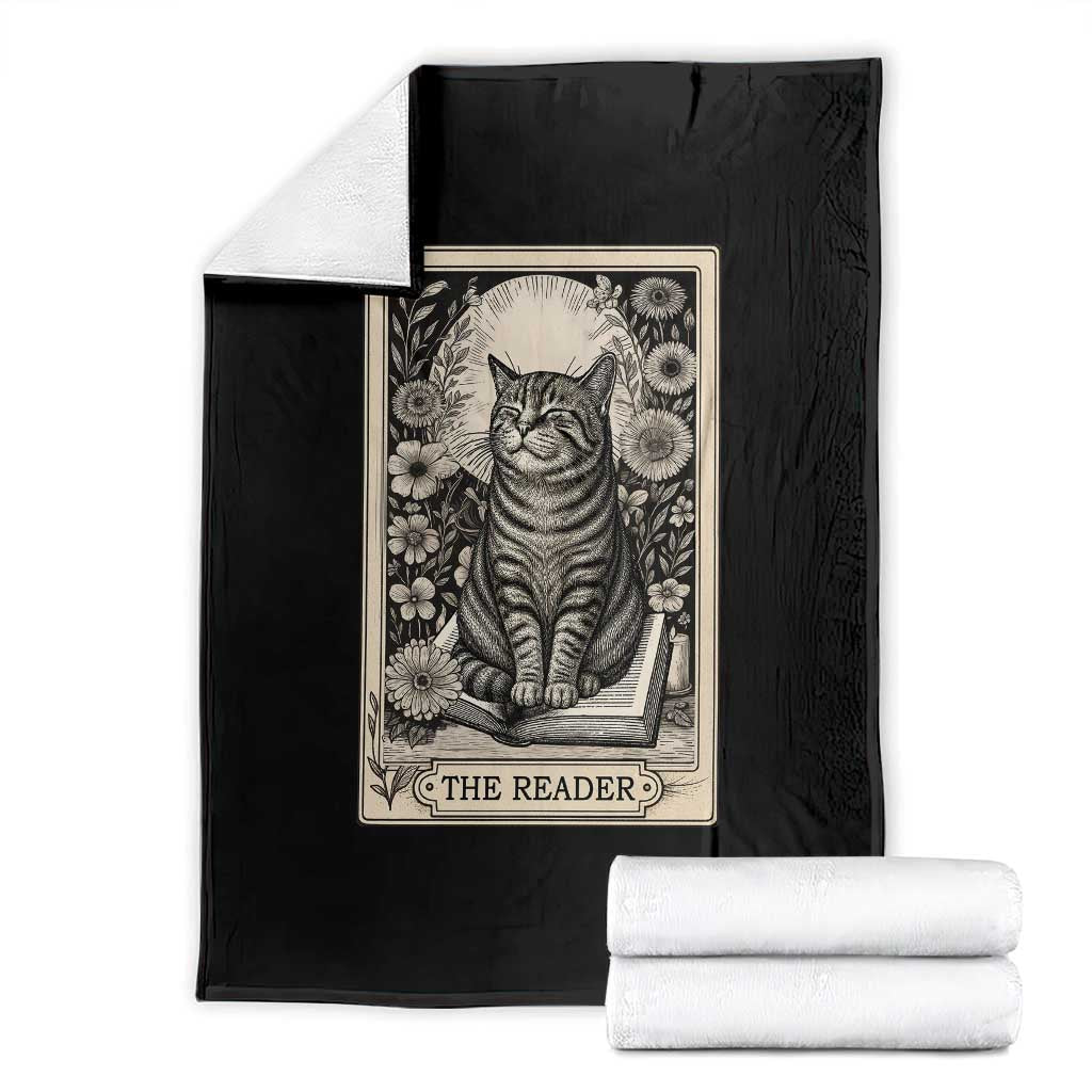Funny Bookish Kitty Lover Throw Blanket The Reader Tarot Card Book Lover Gift TS12 Black Print Your Wear