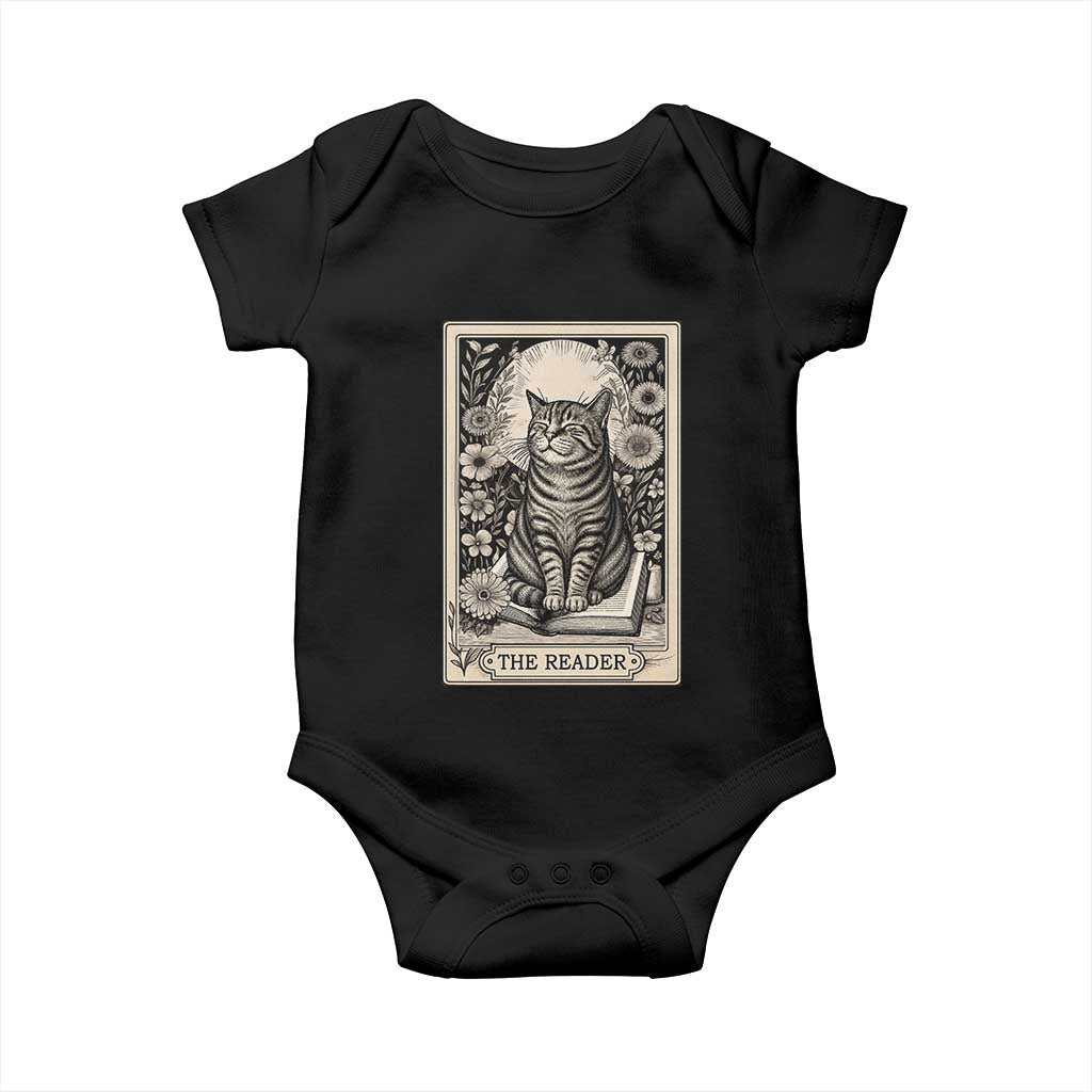 Funny Bookish Kitty Lover Baby Onesie The Reader Tarot Card Book Lover Gift TS12 Black Print Your Wear