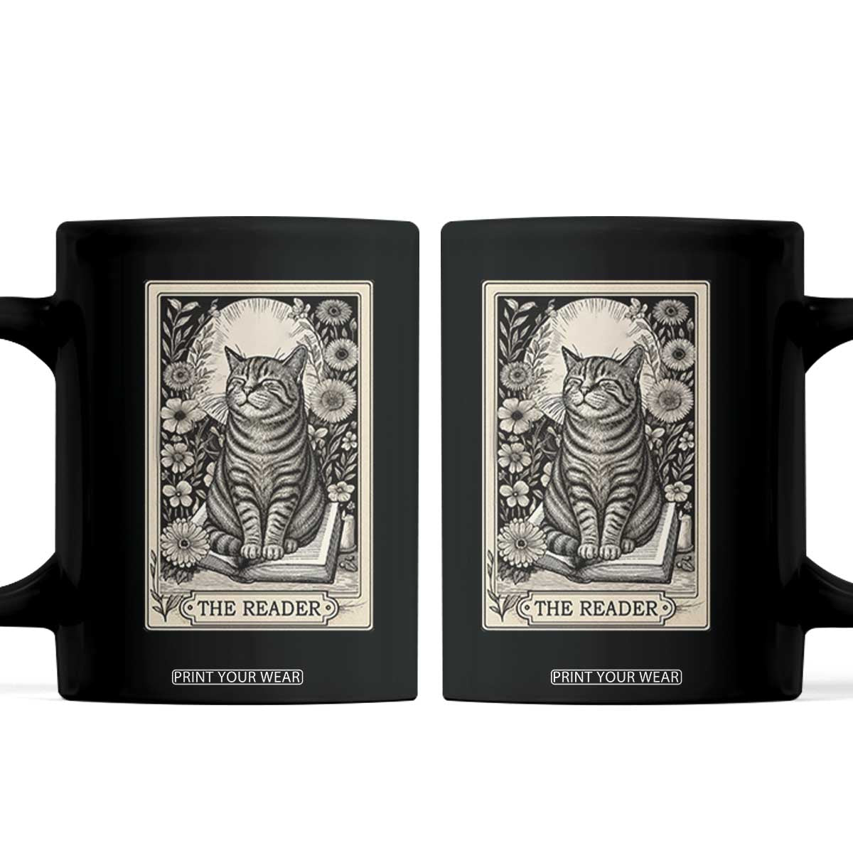 Funny Bookish Kitty Lover Coffee Mug The Reader Tarot Card Book Lover Gift TS12 Black Print Your Wear