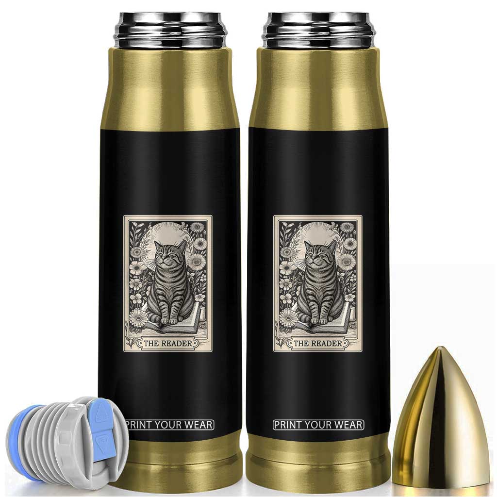 Funny Bookish Kitty Lover Bullet Tumbler The Reader Tarot Card Book Lover Gift TS12 Black Print Your Wear