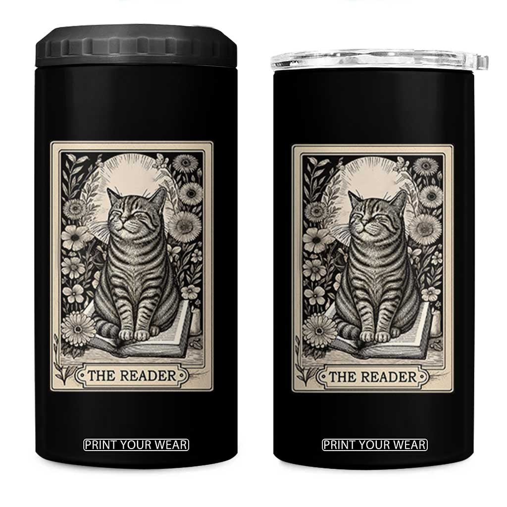 Funny Bookish Kitty Lover 4 in 1 Can Cooler Tumbler The Reader Tarot Card Book Lover Gift TS12 One Size: 16 oz Black Print Your Wear