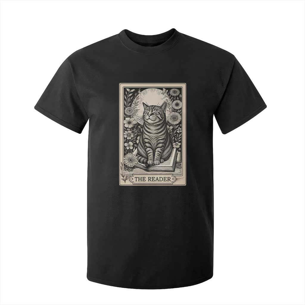 Funny Bookish Kitty Lover T Shirt For Kid The Reader Tarot Card Book Lover Gift TS12 Black Print Your Wear