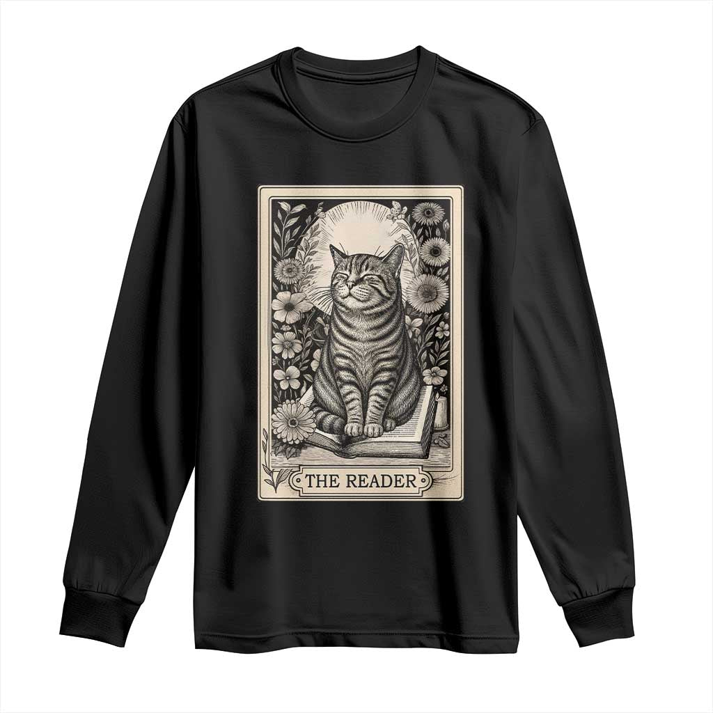 Funny Bookish Kitty Lover Long Sleeve Shirt The Reader Tarot Card Book Lover Gift TS12 Black Print Your Wear