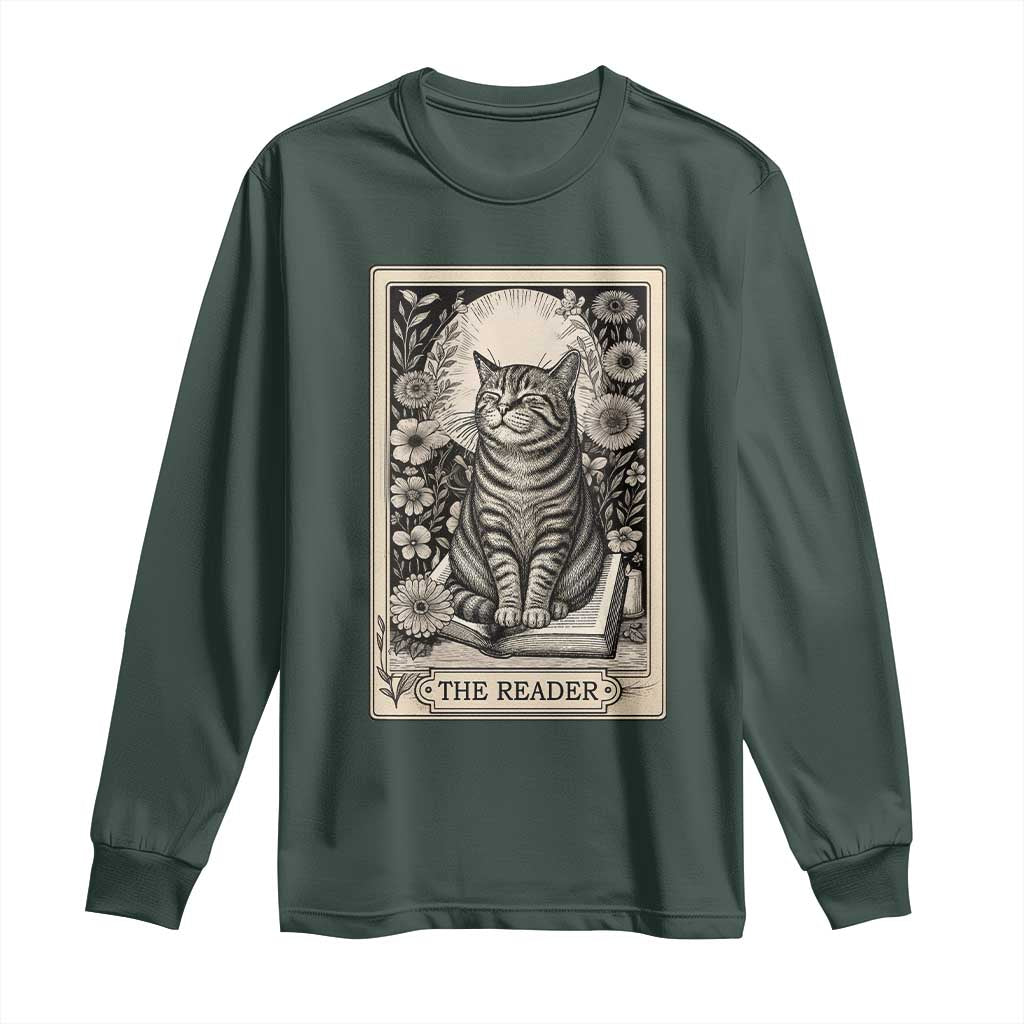 Funny Bookish Kitty Lover Long Sleeve Shirt The Reader Tarot Card Book Lover Gift TS12 Dark Forest Green Print Your Wear