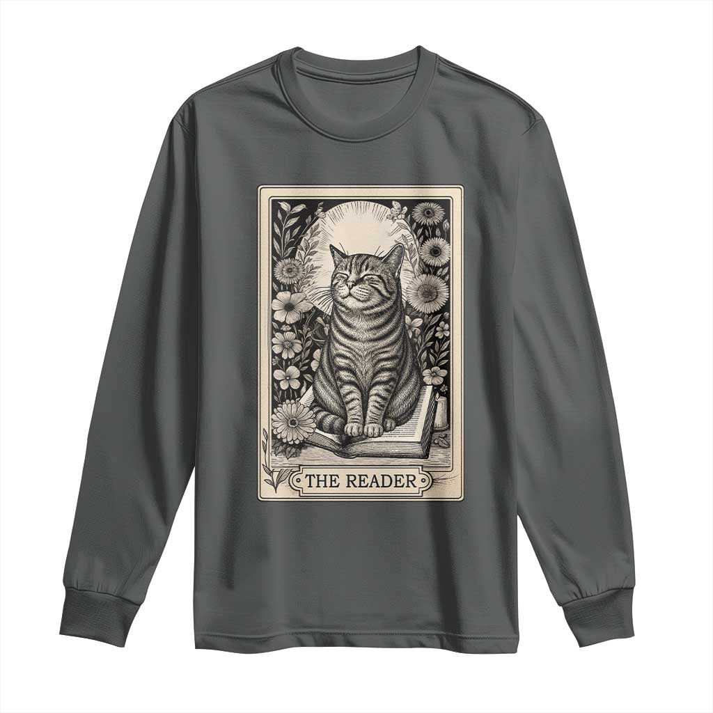 Funny Bookish Kitty Lover Long Sleeve Shirt The Reader Tarot Card Book Lover Gift TS12 Dark Heather Print Your Wear
