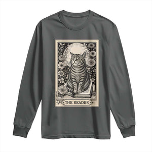 Funny Bookish Kitty Lover Long Sleeve Shirt The Reader Tarot Card Book Lover Gift TS12 Dark Heather Print Your Wear