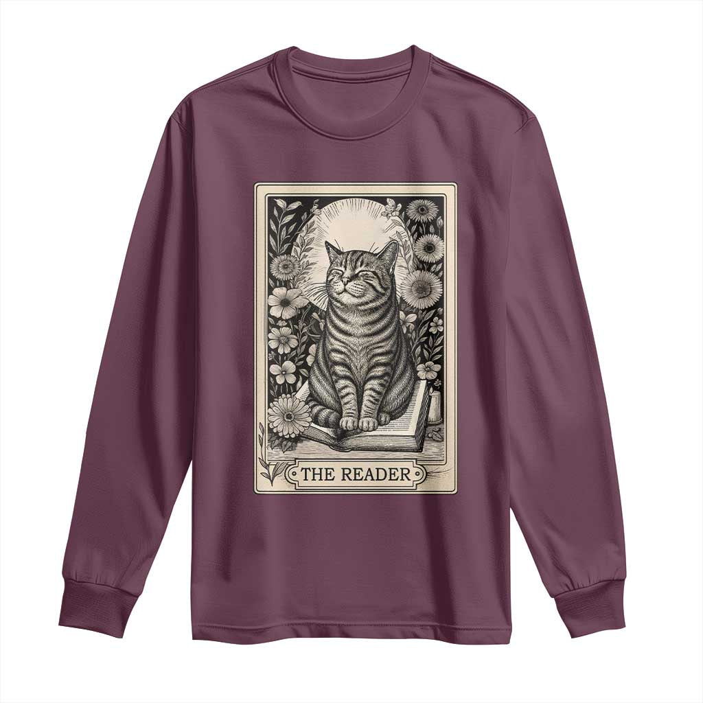 Funny Bookish Kitty Lover Long Sleeve Shirt The Reader Tarot Card Book Lover Gift TS12 Maroon Print Your Wear
