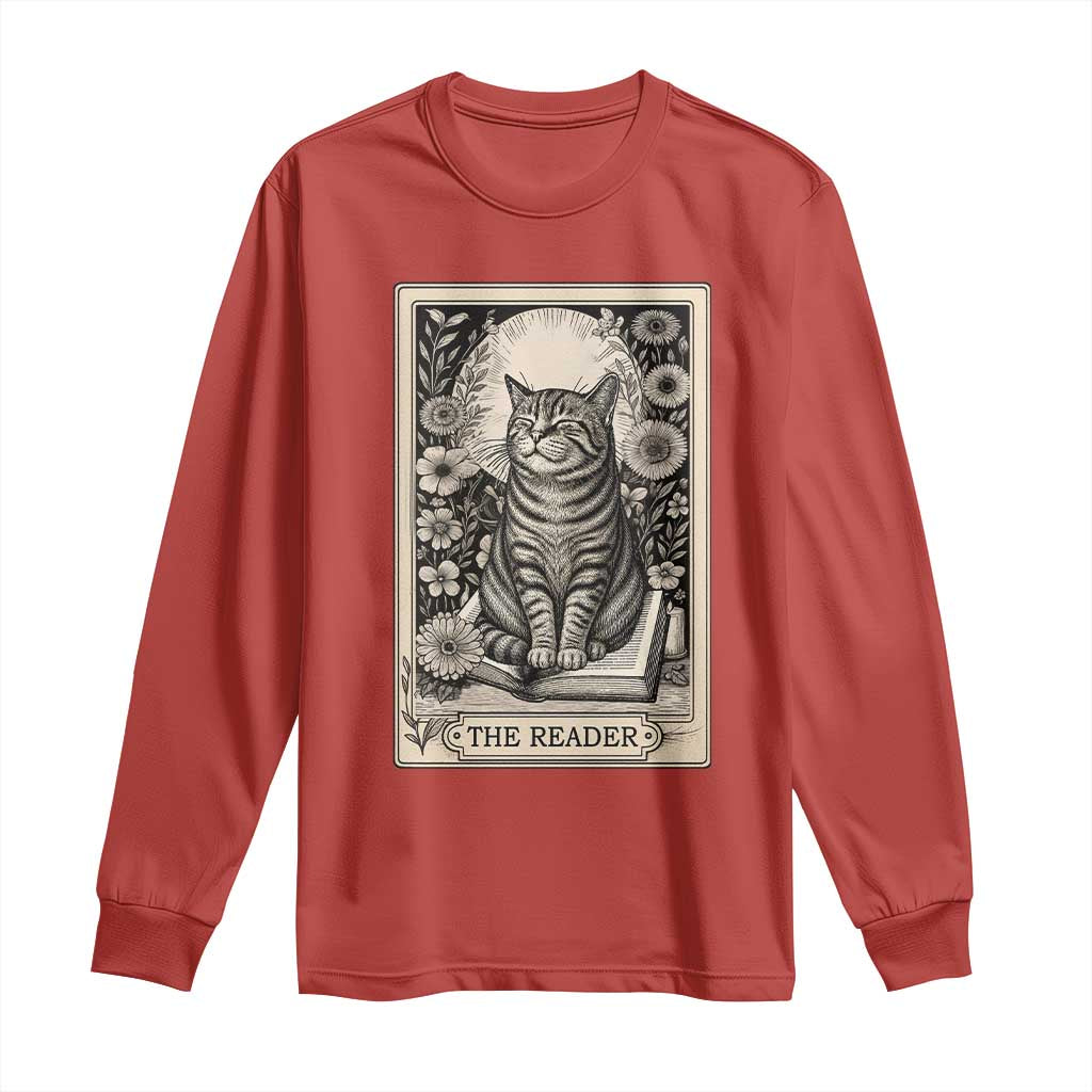 Funny Bookish Kitty Lover Long Sleeve Shirt The Reader Tarot Card Book Lover Gift TS12 Red Print Your Wear