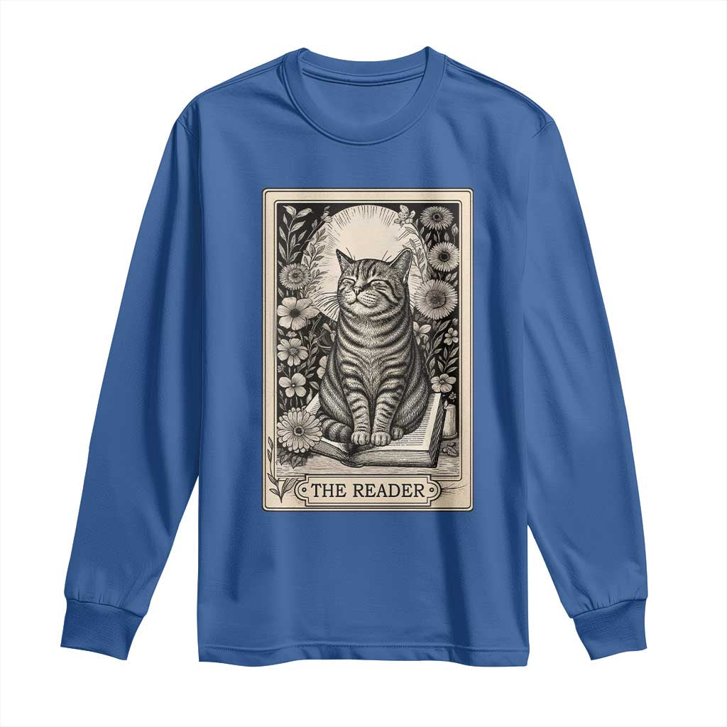Funny Bookish Kitty Lover Long Sleeve Shirt The Reader Tarot Card Book Lover Gift TS12 Royal Blue Print Your Wear