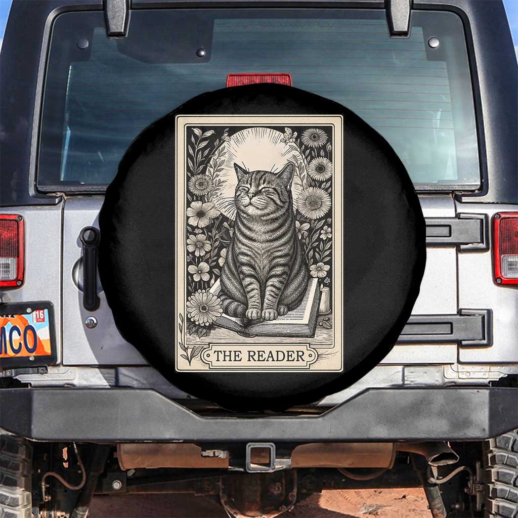 Funny Bookish Kitty Lover Spare Tire Cover The Reader Tarot Card Book Lover Gift TS12 No hole Black Print Your Wear