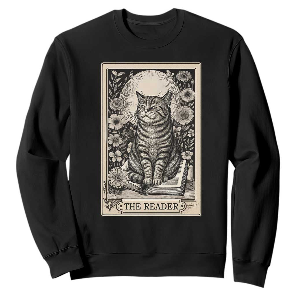 Funny Bookish Kitty Lover Sweatshirt The Reader Tarot Card Book Lover Gift TS12 Black Print Your Wear