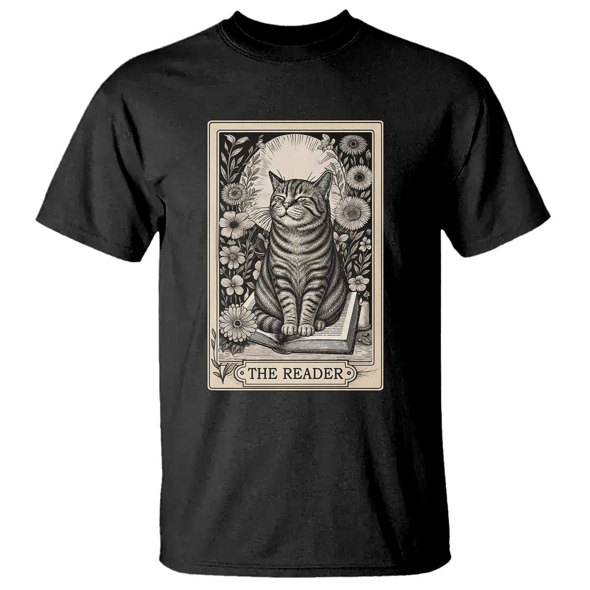 Funny Bookish Kitty Lover T Shirt The Reader Tarot Card Book Lover Gift TS12 Black Print Your Wear