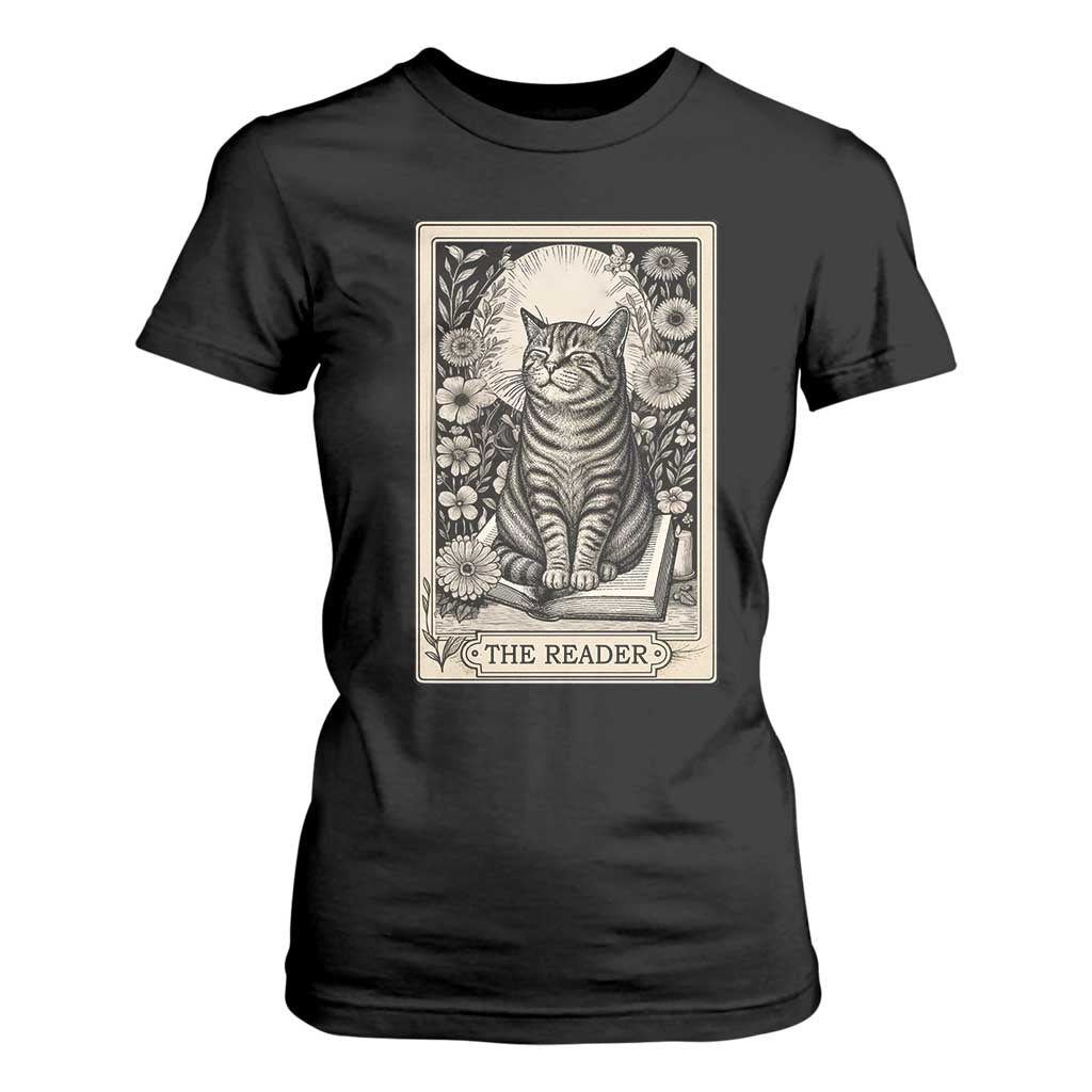 Funny Bookish Kitty Lover T Shirt For Women The Reader Tarot Card Book Lover Gift TS12 Black Print Your Wear