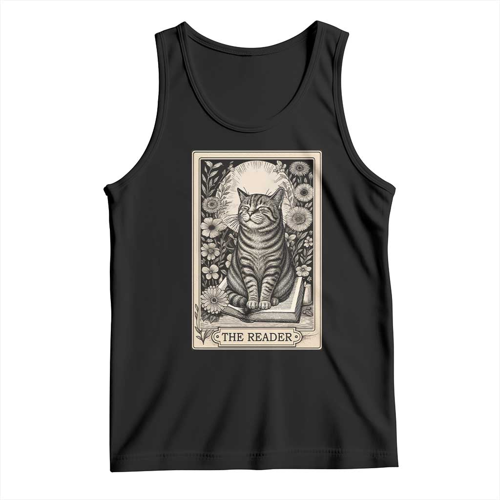 Funny Bookish Kitty Lover Tank Top The Reader Tarot Card Book Lover Gift TS12 Black Print Your Wear