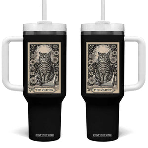 Funny Bookish Kitty Lover Tumbler With Handle The Reader Tarot Card Book Lover Gift