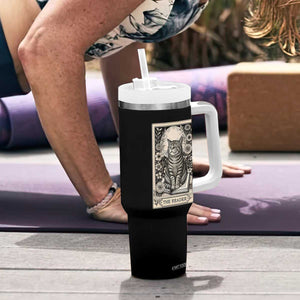 Funny Bookish Kitty Lover Tumbler With Handle The Reader Tarot Card Book Lover Gift