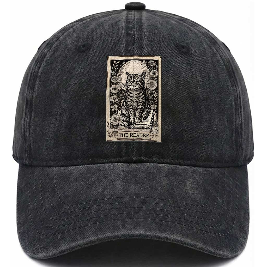 Funny Bookish Kitty Lover Washed Cotton Baseball Cap The Reader Tarot Card Book Lover Gift TS12 Print Your Wear
