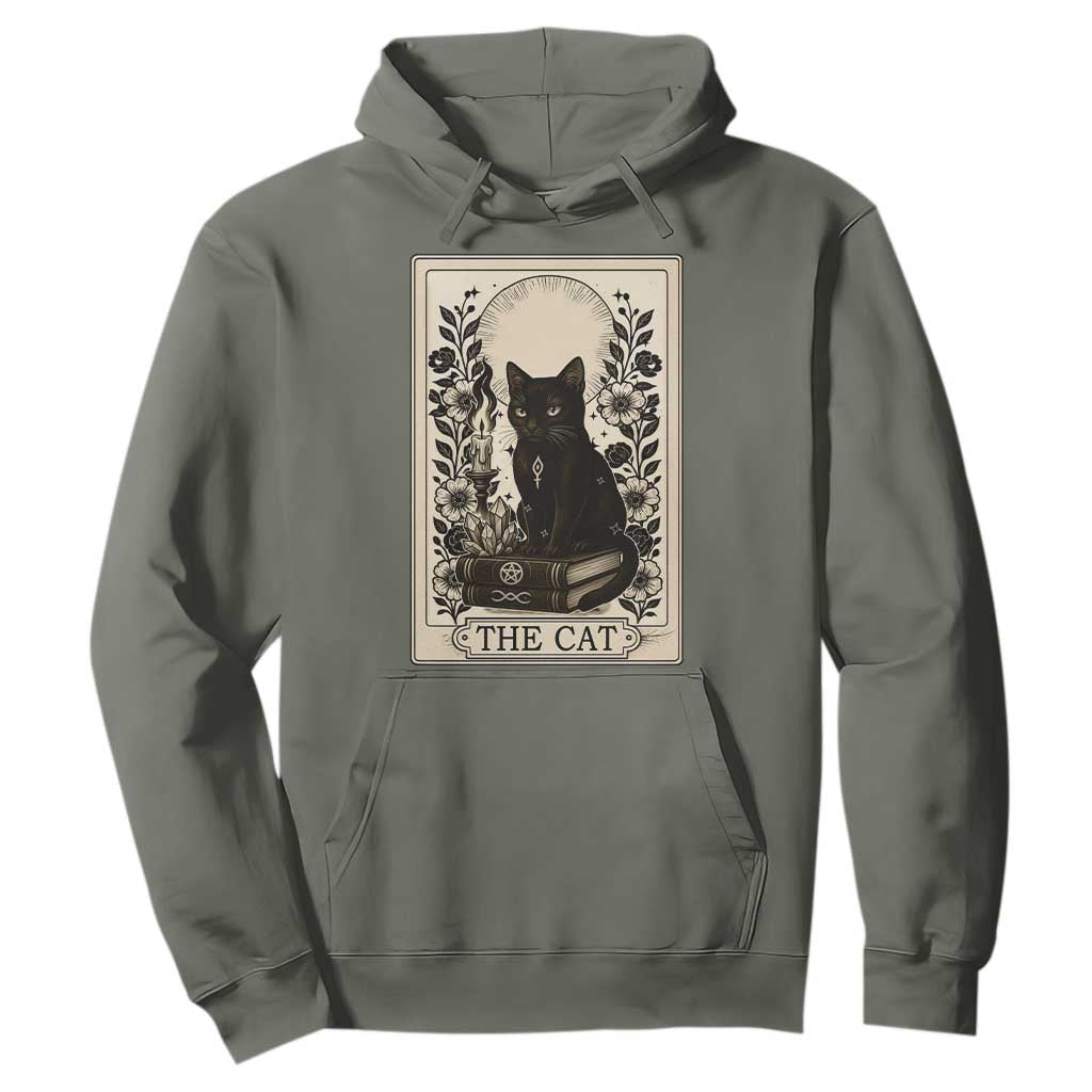 Funny The Cat Book Hoodie Kitty Lover Tarot Card TS12 Military Green Print Your Wear