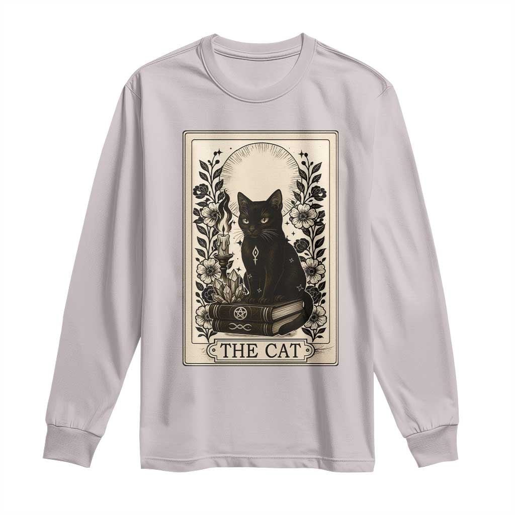 Funny The Cat Book Long Sleeve Shirt Kitty Lover Tarot Card TS12 Ice Gray Print Your Wear