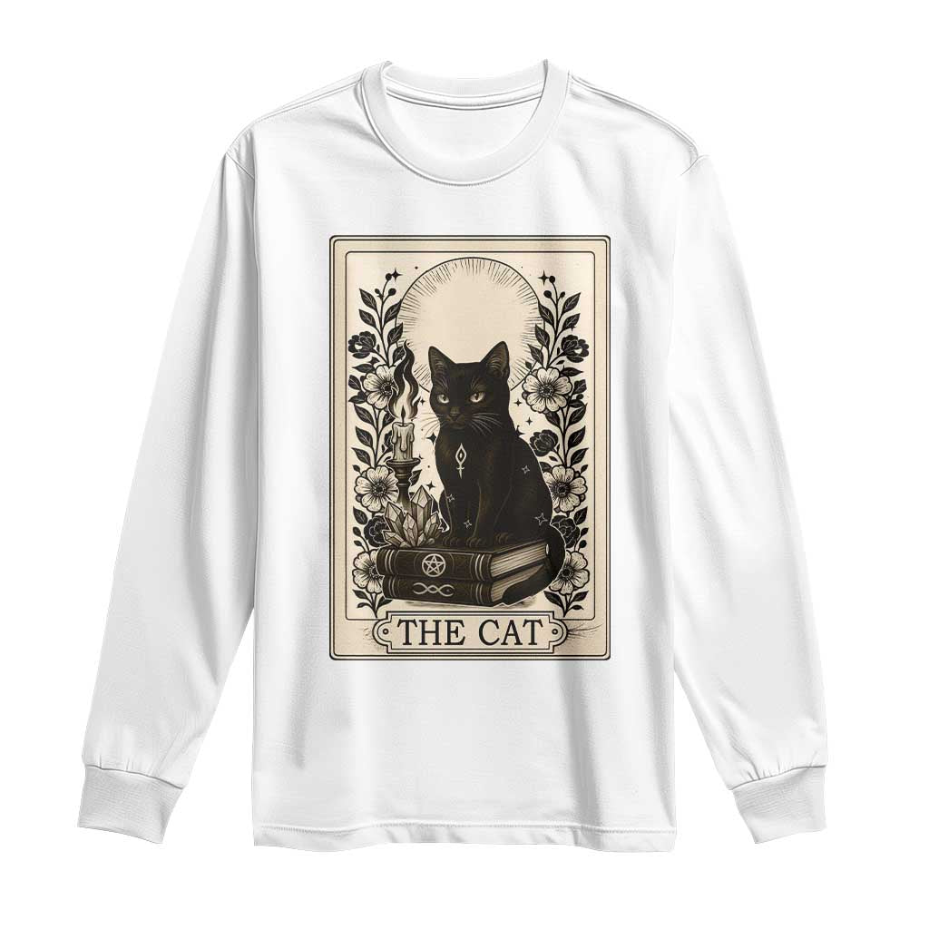 Funny The Cat Book Long Sleeve Shirt Kitty Lover Tarot Card TS12 White Print Your Wear