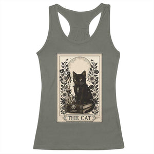 Funny The Cat Book Racerback Tank Top Kitty Lover Tarot Card TS12 Military Green Print Your Wear