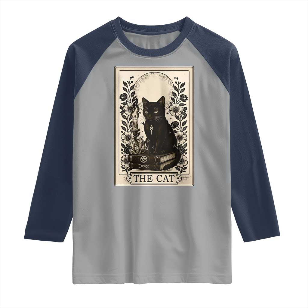 Funny The Cat Book Raglan Shirt Kitty Lover Tarot Card TS12 Sport Gray Navy Print Your Wear