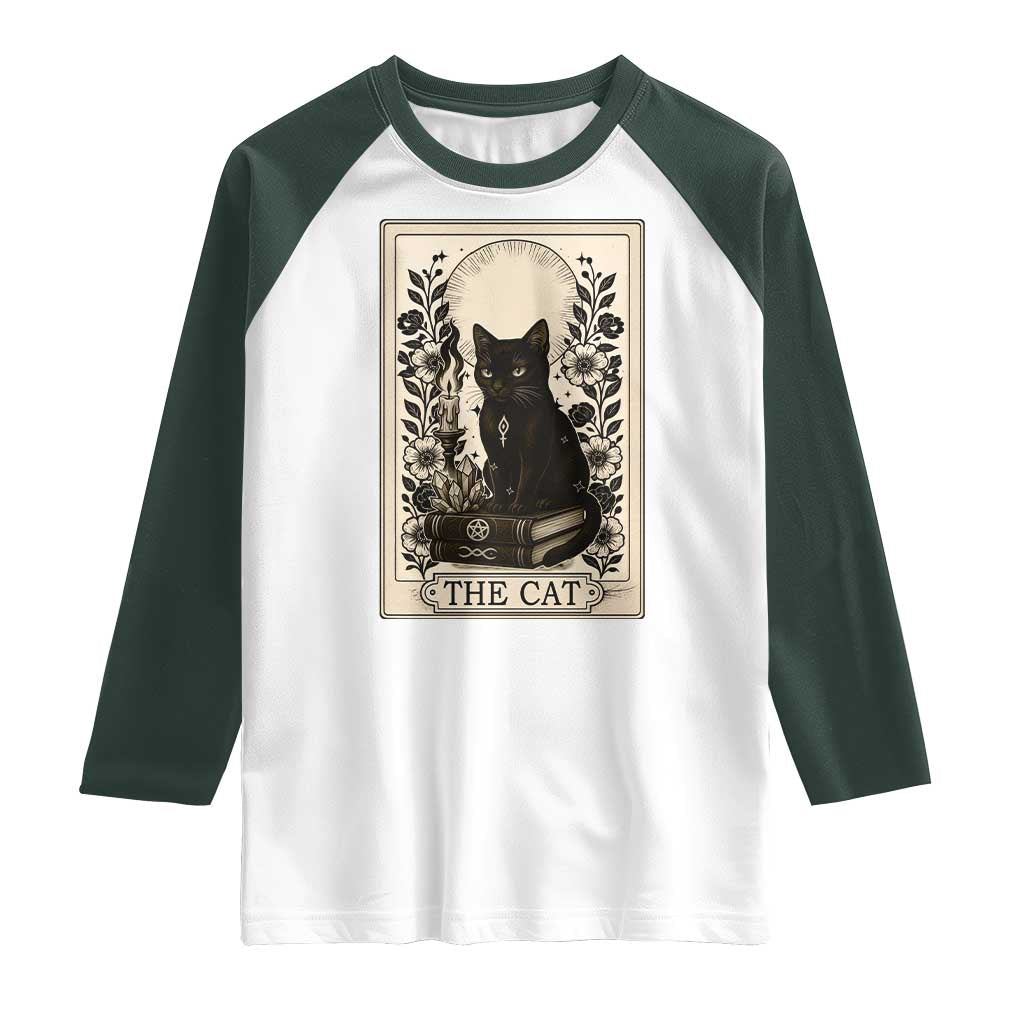 Funny The Cat Book Raglan Shirt Kitty Lover Tarot Card TS12 White Dark Forest Green Print Your Wear