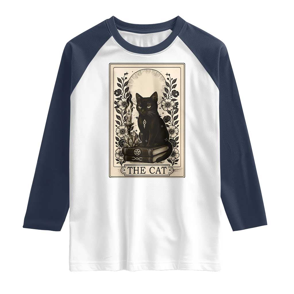 Funny The Cat Book Raglan Shirt Kitty Lover Tarot Card TS12 White Navy Print Your Wear