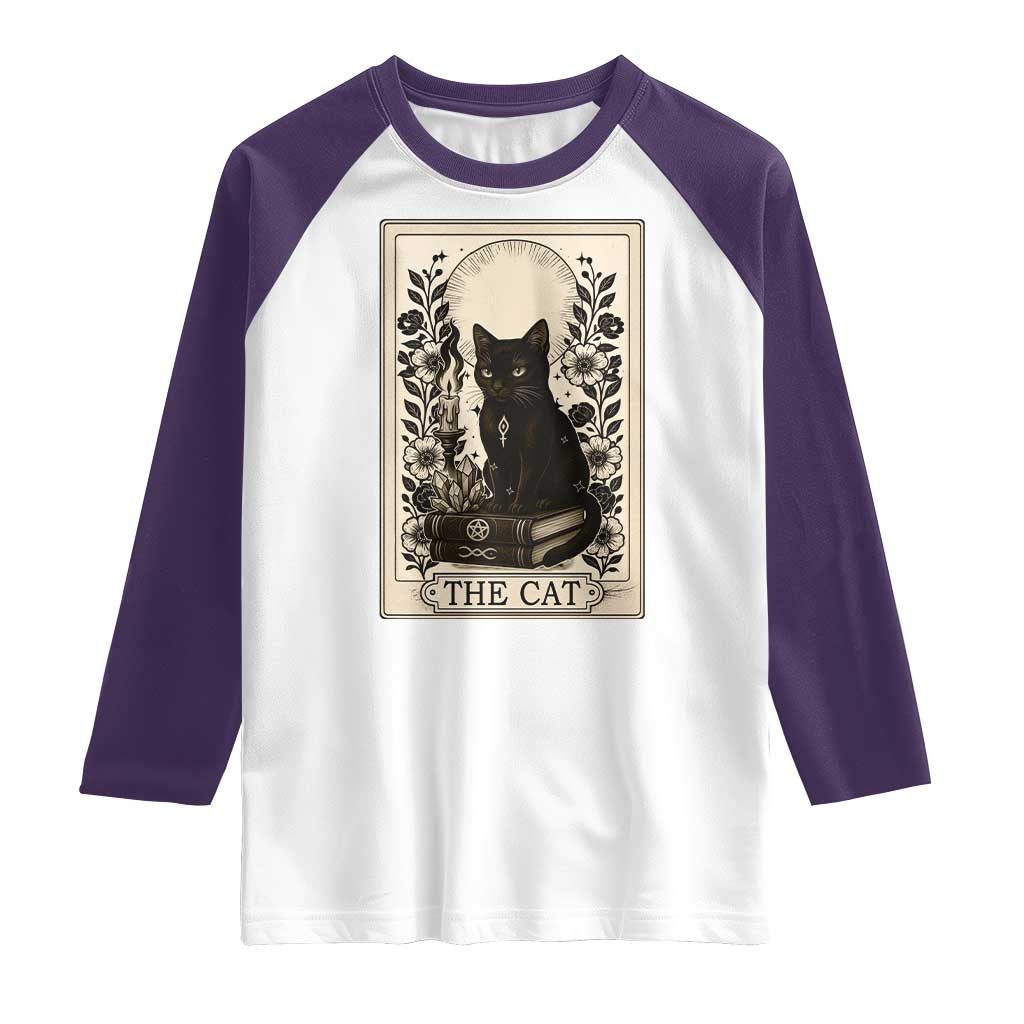 Funny The Cat Book Raglan Shirt Kitty Lover Tarot Card TS12 White Purple Print Your Wear