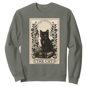 Funny The Cat Book Sweatshirt Kitty Lover Tarot Card TS12 Military Green Print Your Wear