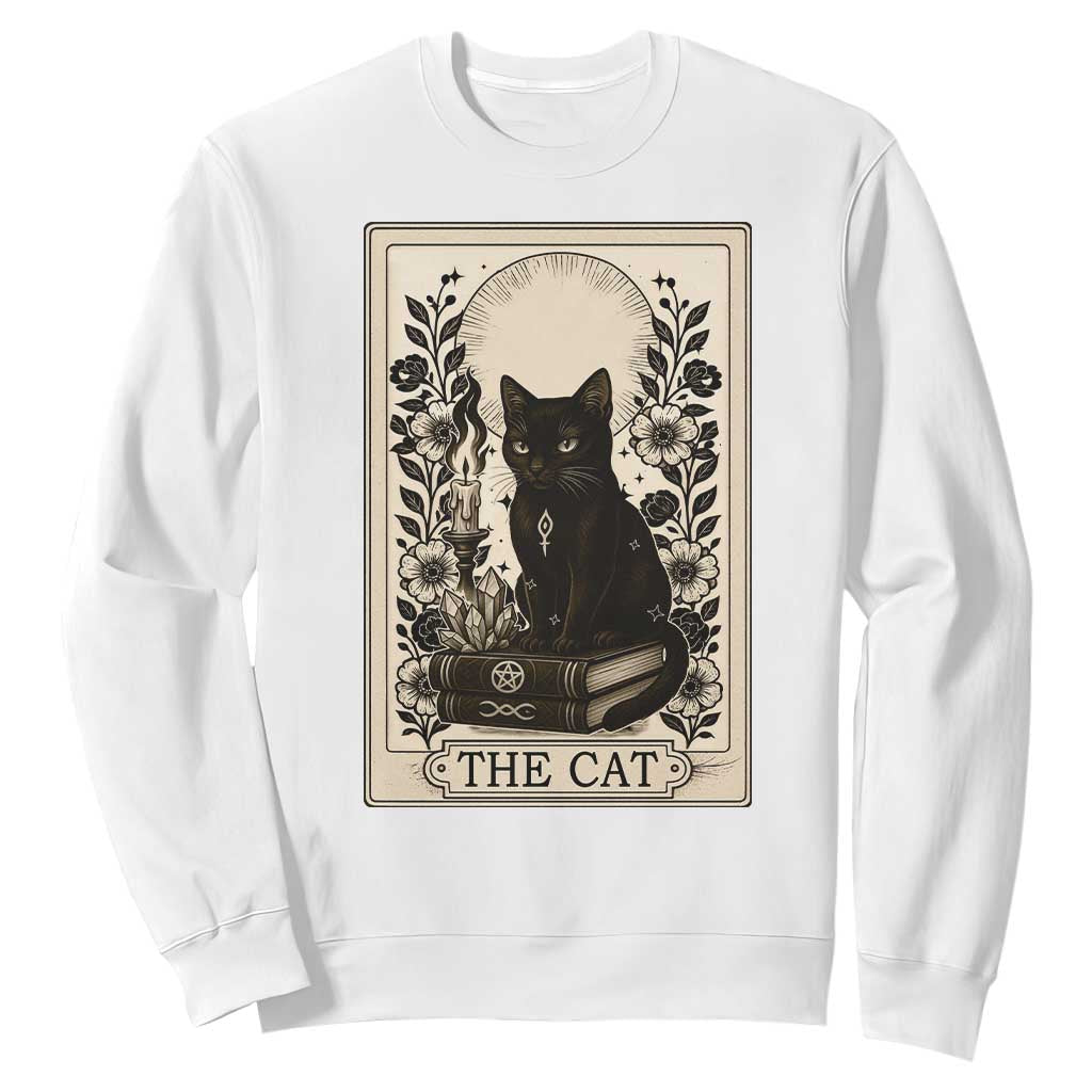 Funny The Cat Book Sweatshirt Kitty Lover Tarot Card TS12 White Print Your Wear