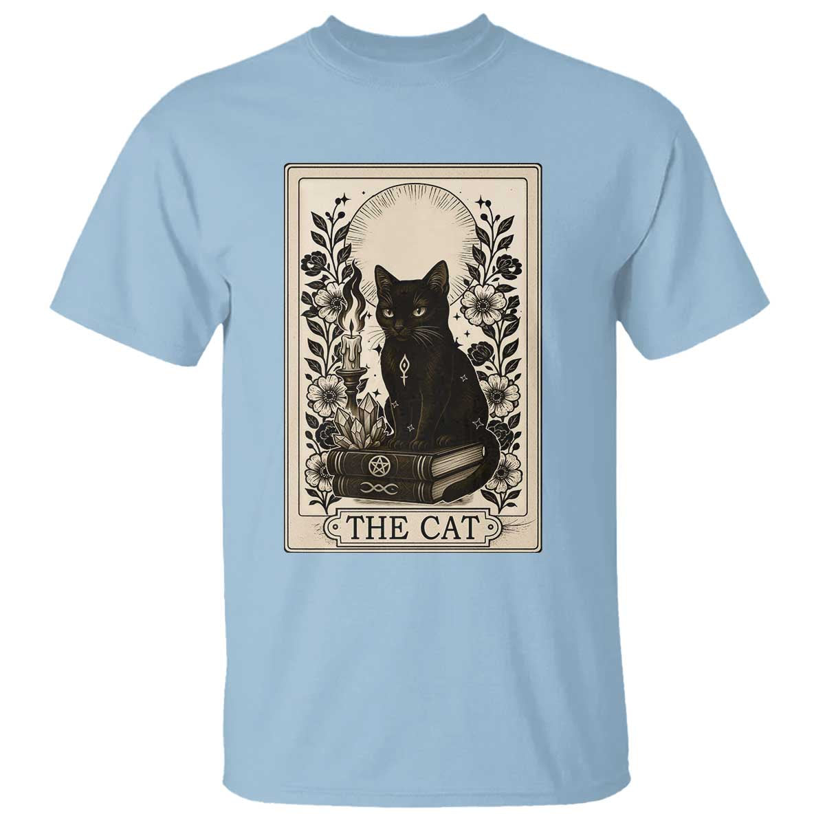 Funny The Cat Book T Shirt Kitty Lover Tarot Card TS12 Light Blue Print Your Wear