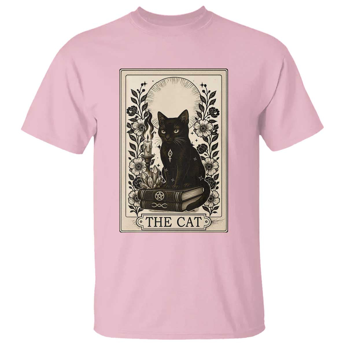 Funny The Cat Book T Shirt Kitty Lover Tarot Card TS12 Light Pink Print Your Wear
