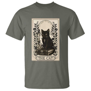 Funny The Cat Book T Shirt Kitty Lover Tarot Card TS12 Military Green Print Your Wear
