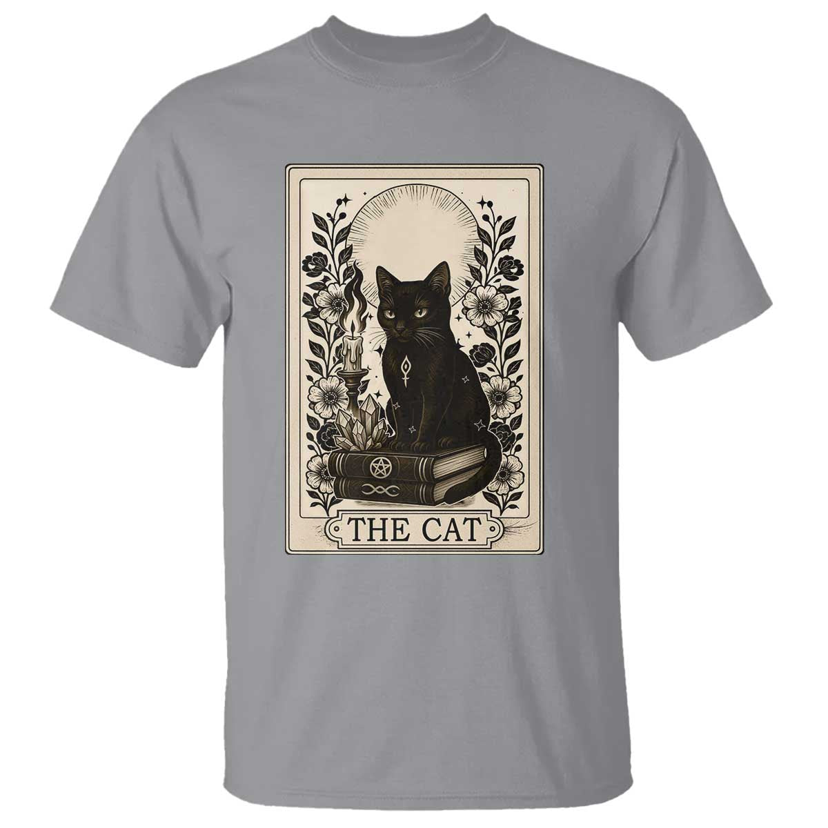 Funny The Cat Book T Shirt Kitty Lover Tarot Card TS12 Sport Gray Print Your Wear