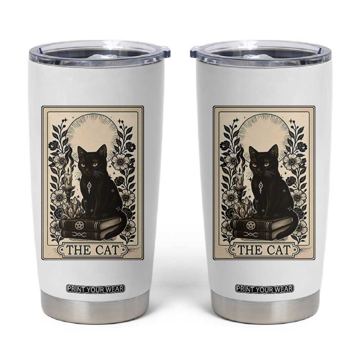 Funny The Cat Book Tumbler Cup Kitty Lover Tarot Card TS12 White Print Your Wear