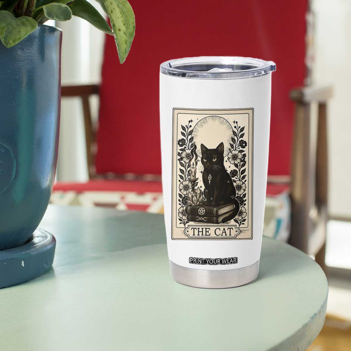 Funny The Cat Book Tumbler Cup Kitty Lover Tarot Card TS12 Print Your Wear