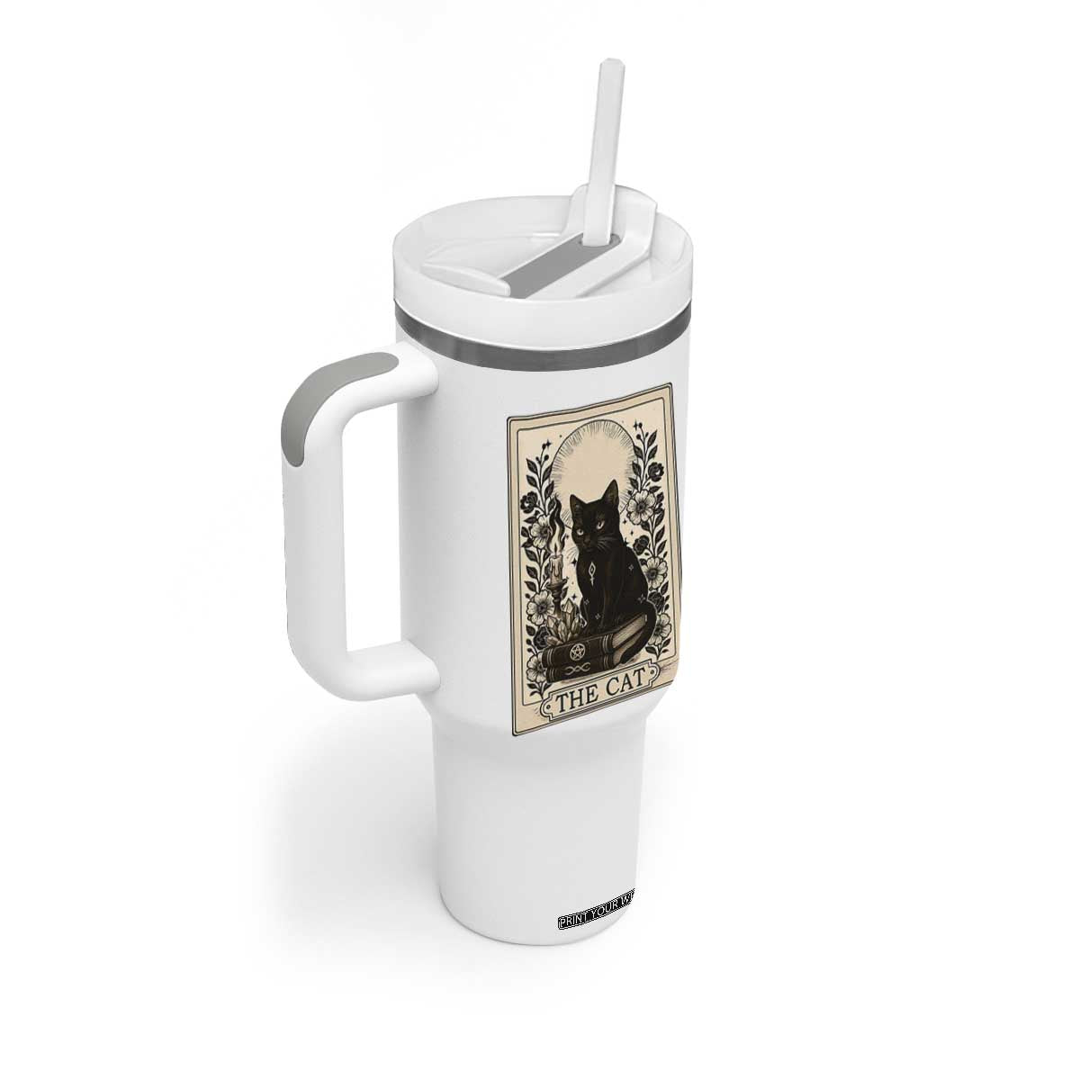 Funny The Cat Book Tumbler With Handle Kitty Lover Tarot Card TS12 Print Your Wear
