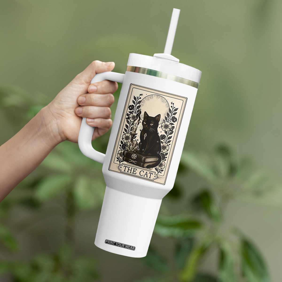 Funny The Cat Book Tumbler With Handle Kitty Lover Tarot Card TS12 Print Your Wear
