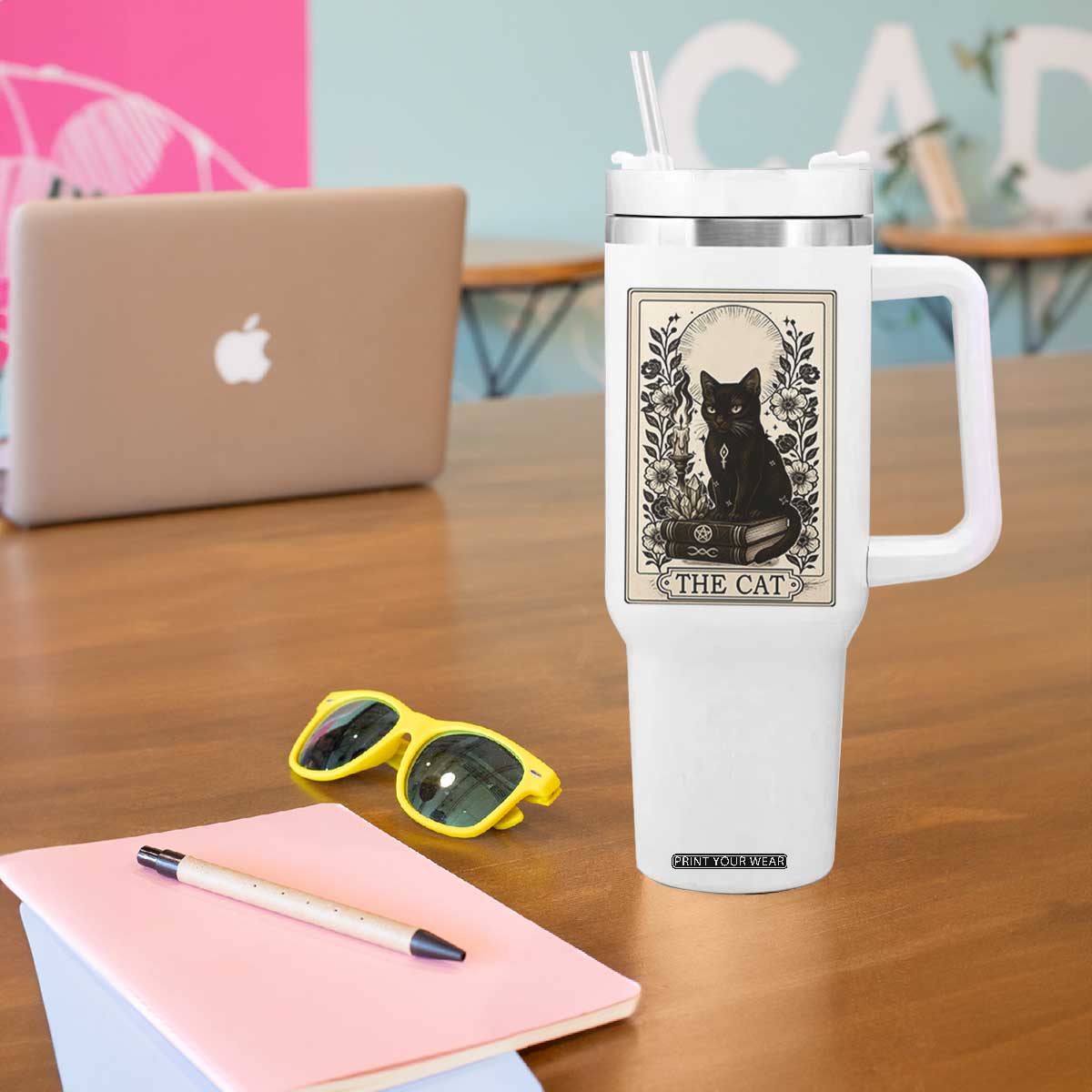 Funny The Cat Book Tumbler With Handle Kitty Lover Tarot Card TS12 Print Your Wear