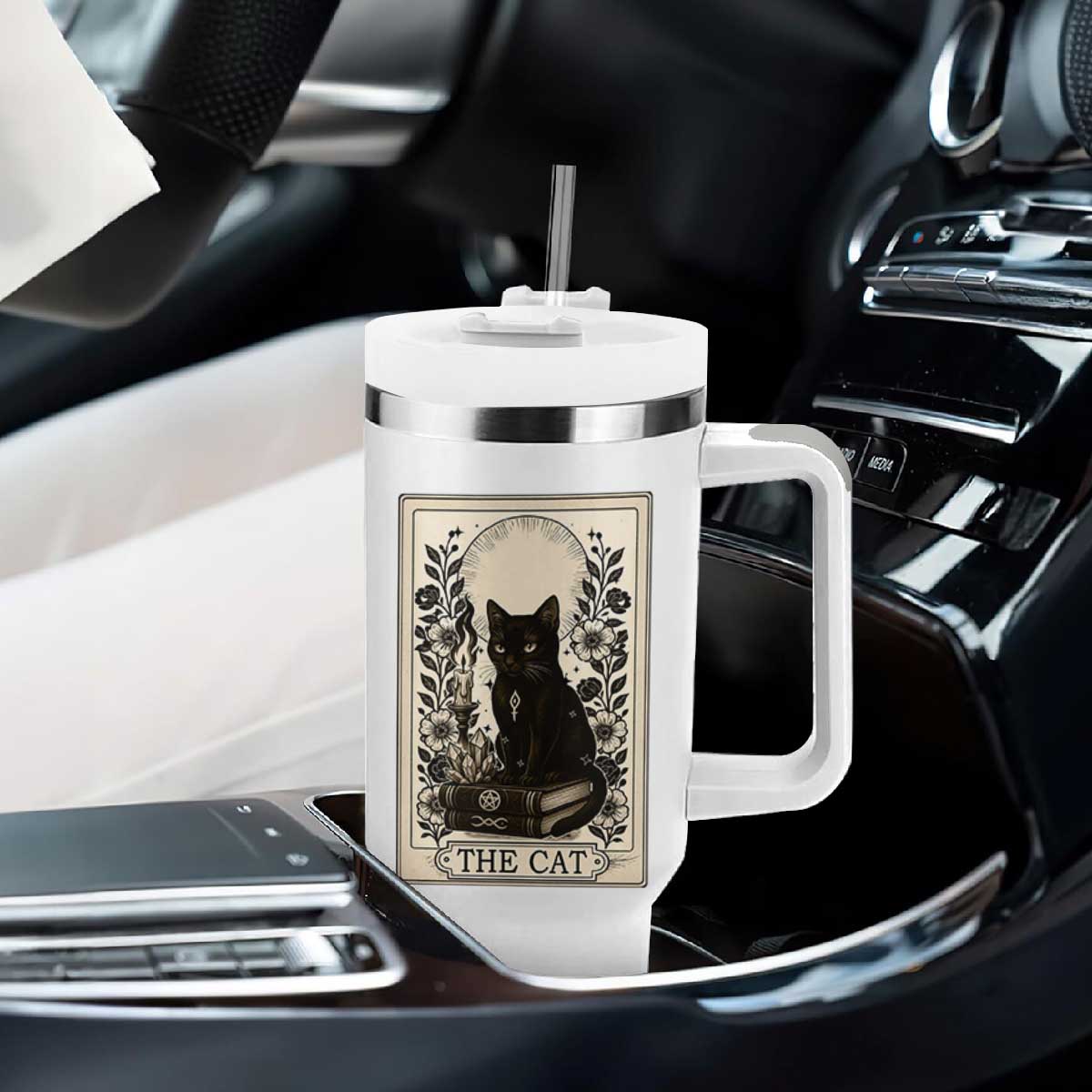 Funny The Cat Book Tumbler With Handle Kitty Lover Tarot Card TS12 Print Your Wear