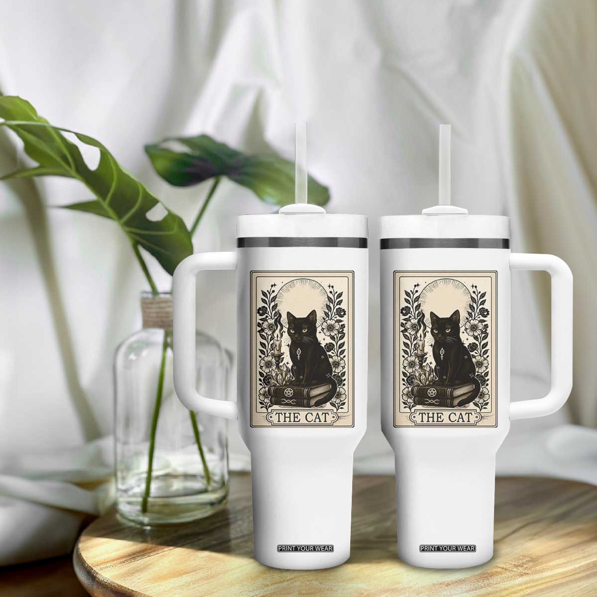 Funny The Cat Book Tumbler With Handle Kitty Lover Tarot Card TS12 Print Your Wear