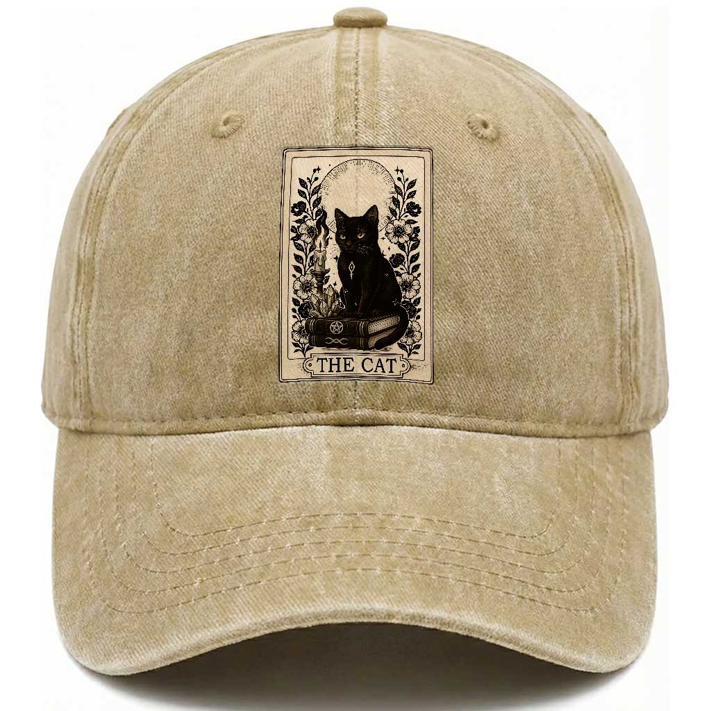 Funny The Cat Book Washed Cotton Baseball Cap Kitty Lover Tarot Card TS12 Print Your Wear