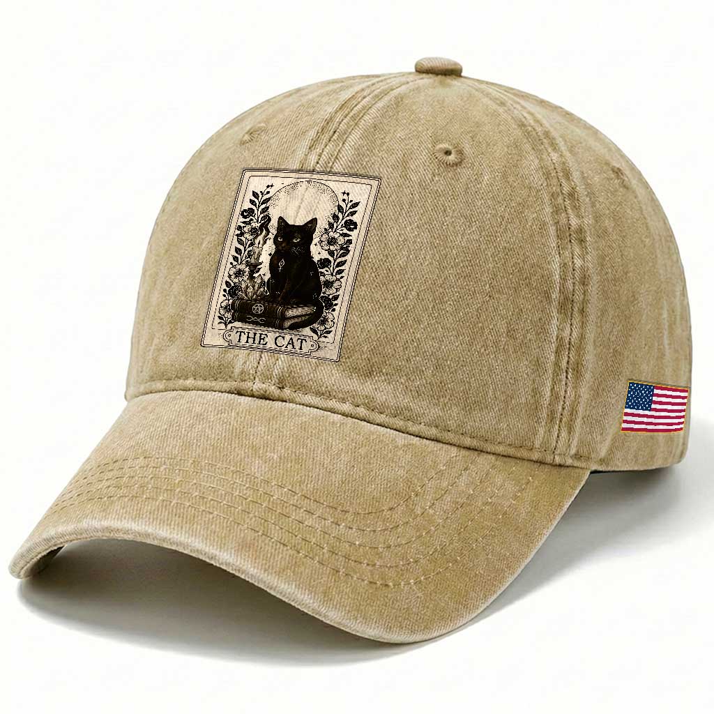 Funny The Cat Book Washed Cotton Baseball Cap Kitty Lover Tarot Card TS12 Print Your Wear