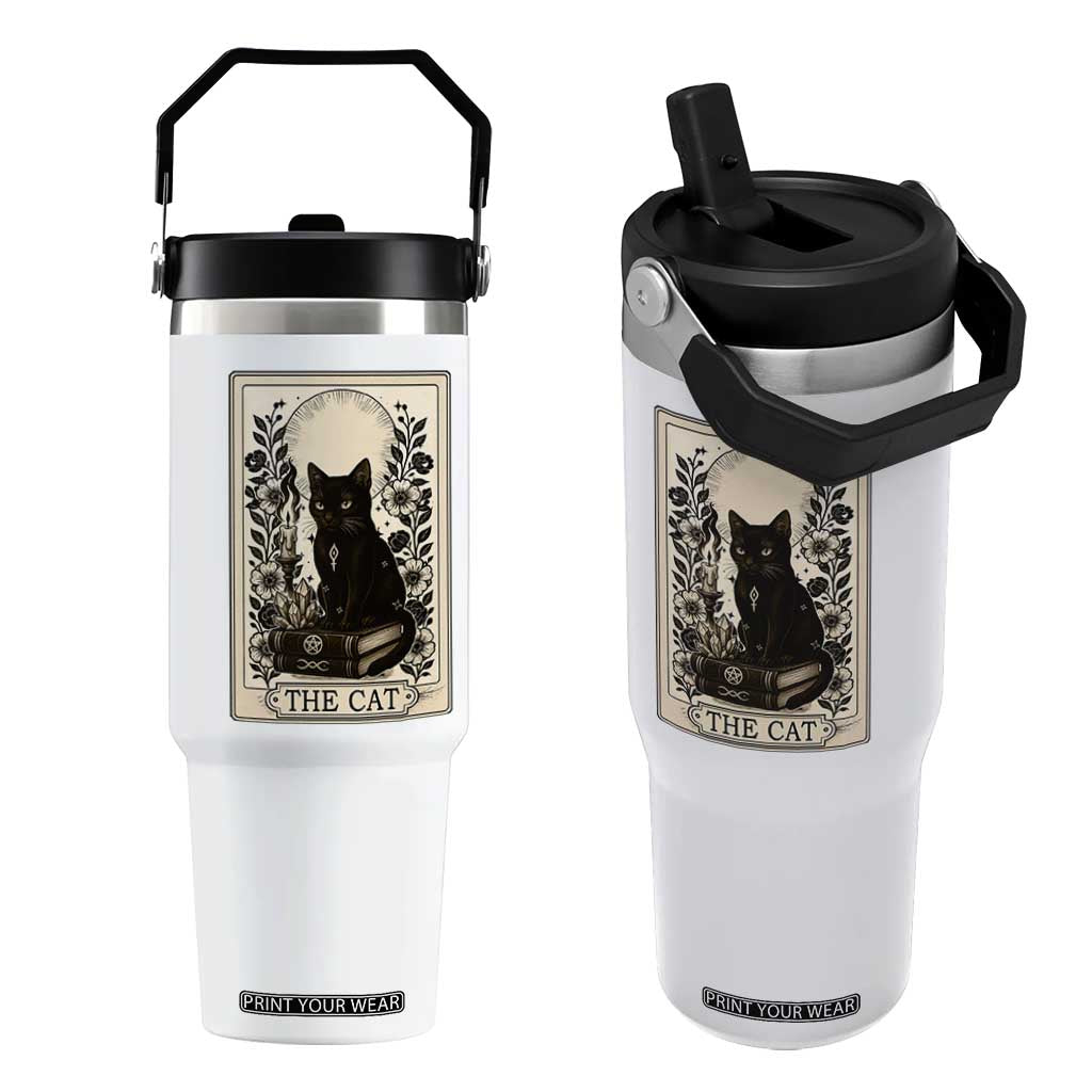 Funny The Cat Book Flip Straw Tumbler Kitty Lover Tarot Card TS12 One Size: 30 oz White Print Your Wear