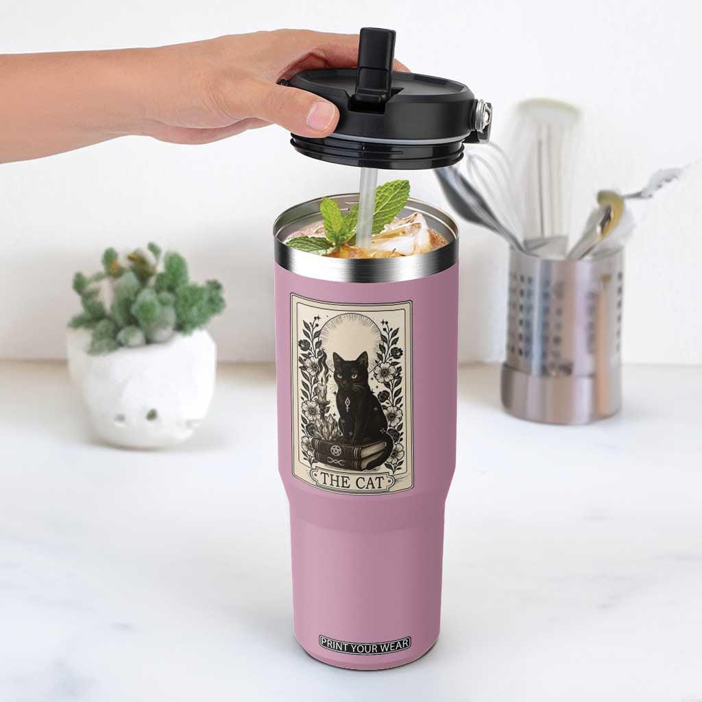 Funny The Cat Book Flip Straw Tumbler Kitty Lover Tarot Card TS12 One Size: 30 oz Light Pink Print Your Wear