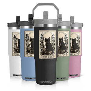 Funny The Cat Book Flip Straw Tumbler Kitty Lover Tarot Card TS12 Print Your Wear