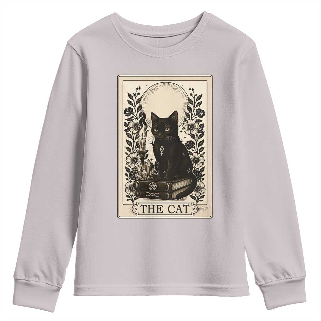 Funny The Cat Book Youth Sweatshirt Kitty Lover Tarot Card TS12 Ice Gray Print Your Wear